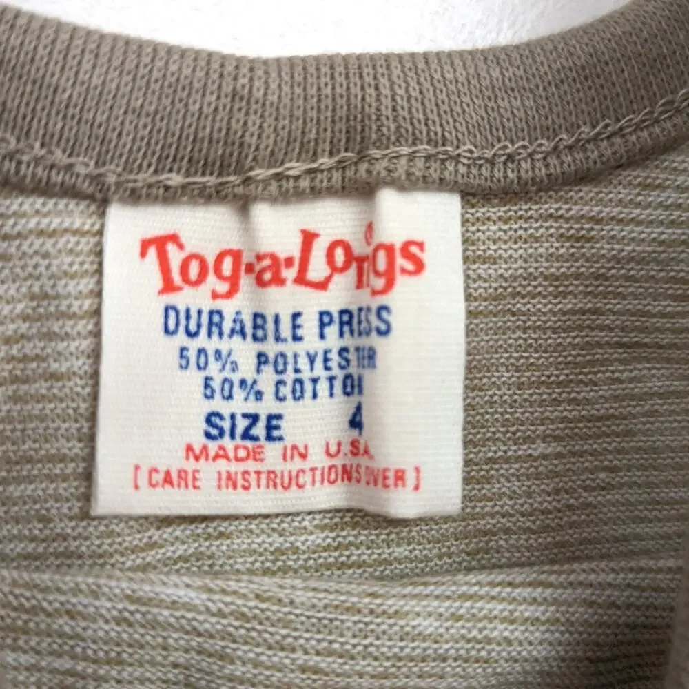 Vintage Tog-A-Longs Tank Top Boys Sz 2-3T Retro Beige Tan Ringer Basic Casual